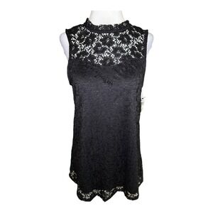 AB‎ Studio Black Victorian Lace Mock Neck Sleeveless Swing Blouse Top Small NWT